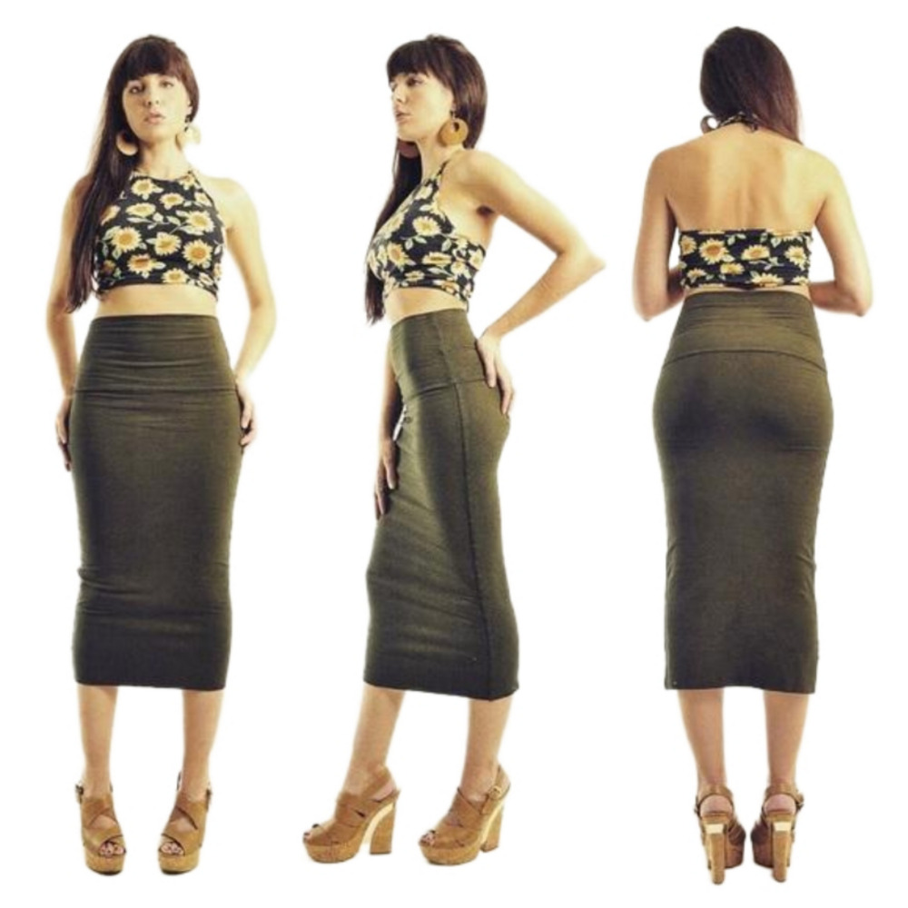 Mid-Calf Pencil Skirt - Black Boho Midi Wiggle Skirt - Rockabilly Pinup Girl